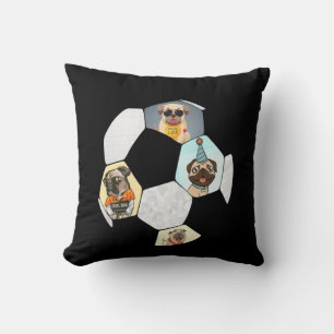 Soccer Cool Dog Pug Life Pug Birthday Cute Pug Throw Pillow