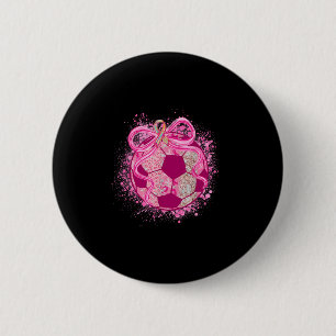 Soccer Coquette Bow Breast Cancer Awareness Pink R Button
