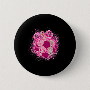 Soccer Coquette Bow Breast Cancer Awareness Pink R Button