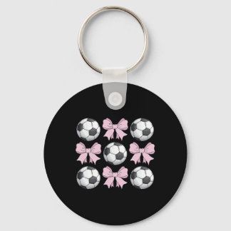 Soccer Coquette Bow Cute Soccer Graphic For Girls Keychain