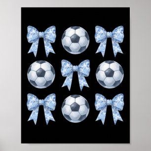 Soccer Coquette Toile Blue Bow Soccer Mom Cute Gir Poster