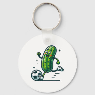 Soccer Cucumber Kicking Byll Funny Pickle Player Keychain