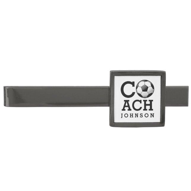 Soccer Custom Name Coach Tiebar Gunmetal Finish Tie Clip (Front)