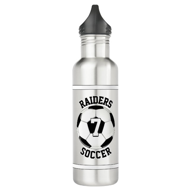 Soccer Custom Team Name and Player Jersey Number Stainless Steel Water Bottle (Left)