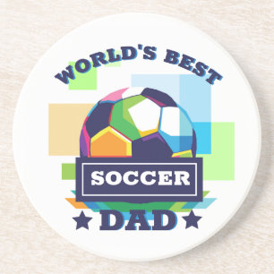 Soccer dad colorful text father's day sports coaster
