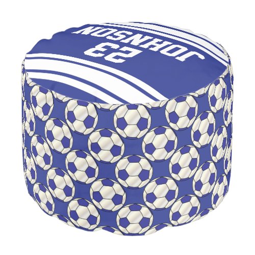 Soccer Dark Blue and White Sport Pattern Pouf