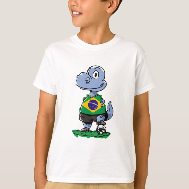 Soccer Dinosaur - Brazil T-Shirt (Front)