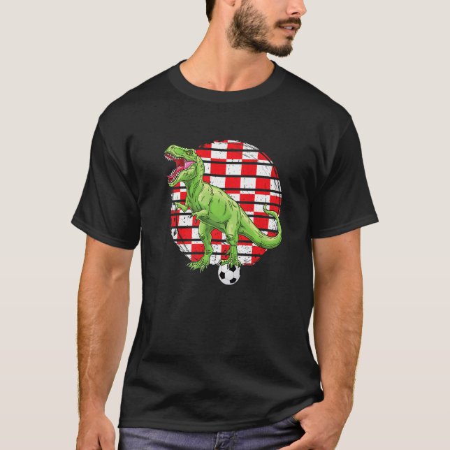 Soccer Dinosaur Trex Croatia Flag Boys Girls Toddl T-Shirt (Front)