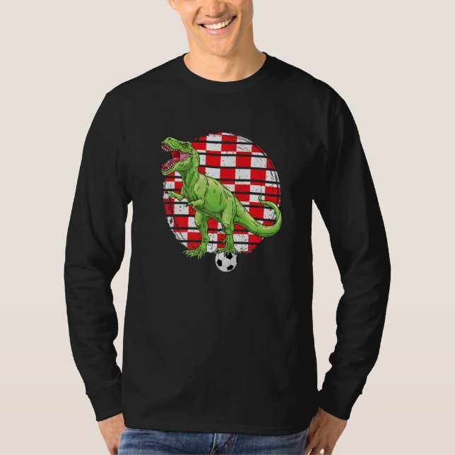 Soccer Dinosaur Trex Croatia Flag Boys Girls Toddl T-Shirt (Front)