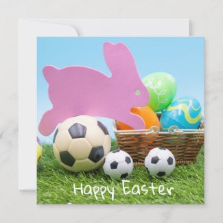 Soccer Easter holiday with rabbit and egg basket Card
