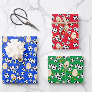 Soccer Egghead Pattern Wrapping Paper Sheets