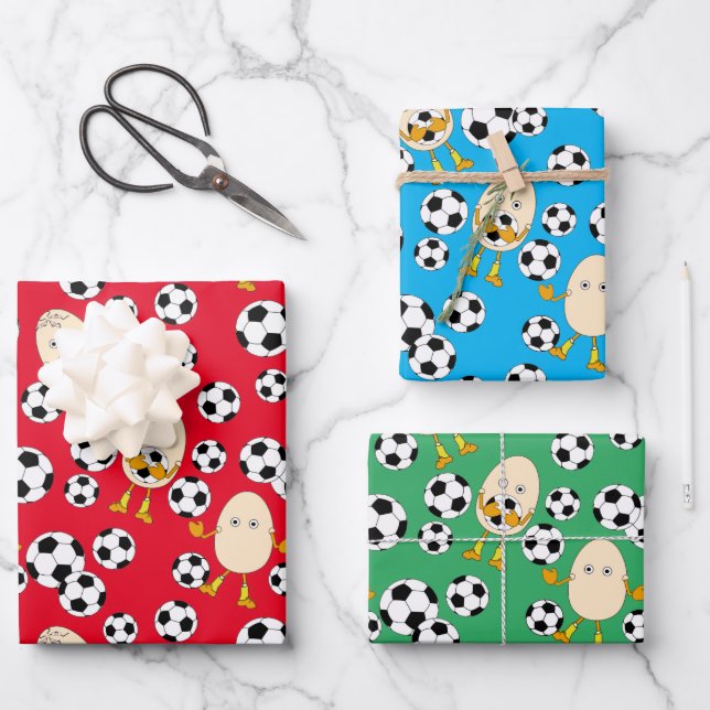 Soccer Egghead Pattern Wrapping Paper Sheets (Front)