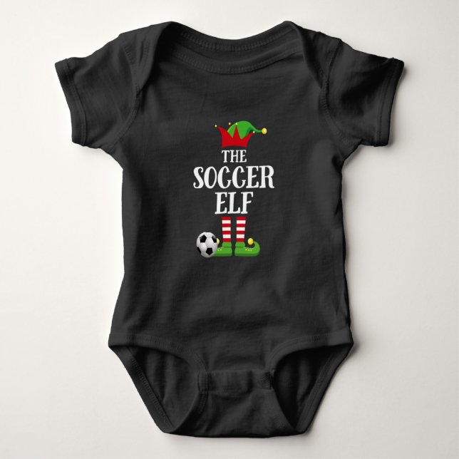 Soccer Elf Family Matching Christmas Group Elf Baby Bodysuit (Front)