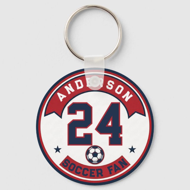 Soccer Fan Name & Player Number Badge  Keychain (Front)