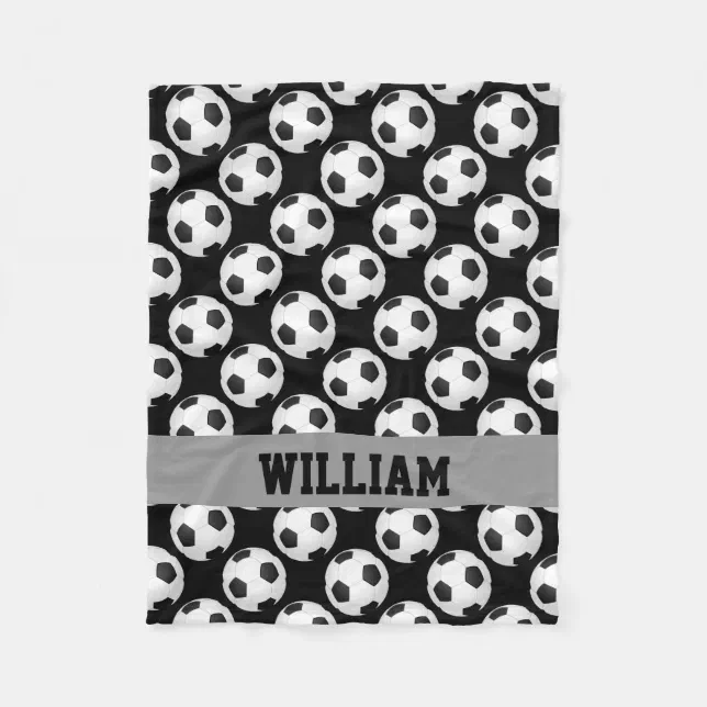 Soccer Fan Sports Personalized Name Black White Fleece Blanket Zazzle