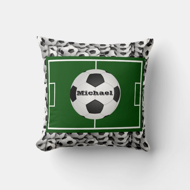 Soccer Field And Balls Personalized Throw Pillow (Front)