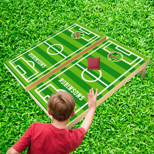 Soccer field & family name cornhole set