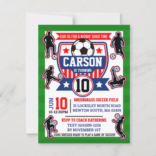 Soccer Field Football Boys Birthday Party Invitation