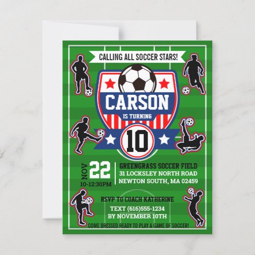 Soccer Field Football Boys Birthday Party Invitation