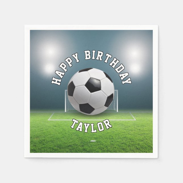 Soccer Field Football Sports Happy Birthday Napkins (Front)