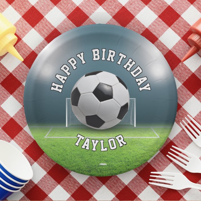 Soccer Field Football Sports Happy Birthday Paper Plates (football / soccer birthday paper plates)
