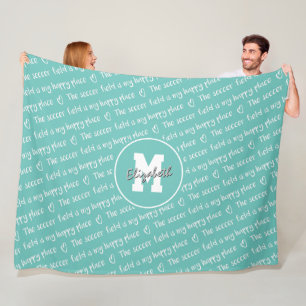 soccer field my happy place teal white ANY color Fleece Blanket