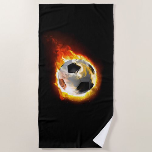 Soccer Fire Ball Beach Towel