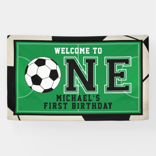 Soccer First Birthday Banner