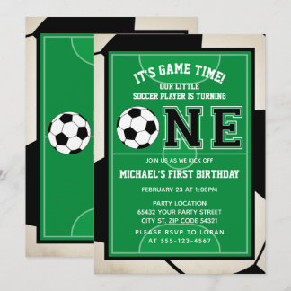 Soccer First Birthday Party Invitation
