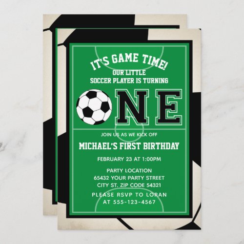Soccer First Birthday Party Invitation