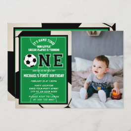 Soccer First Birthday Photo Invitation
