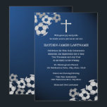Soccer First Communion Invitation<br><div class="desc">Multi soccer balls sports themed first holy communion invitation in blue with bold clean editable text and silver cross.  Silver tone soccer balls in upper and lower corners of this elegant soccer sports invitation.</div>