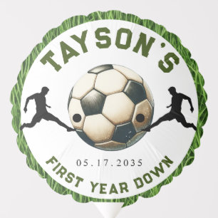 Soccer First Year Down 1st Birthday Balloon