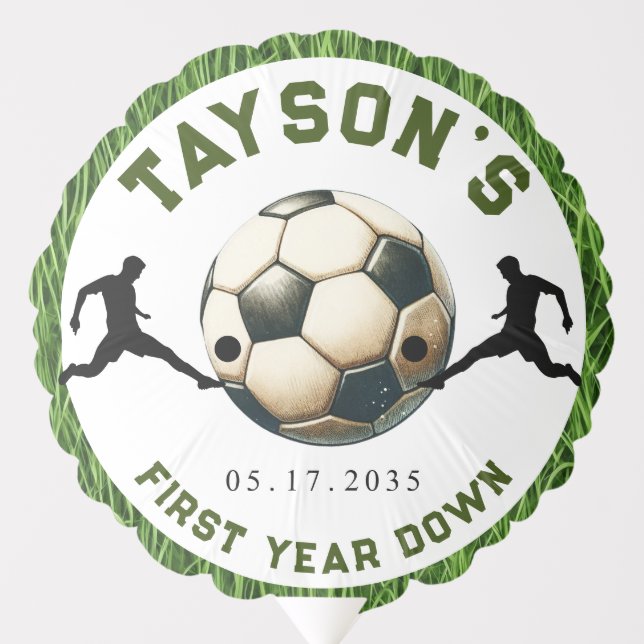Soccer First Year Down 1st Birthday Balloon (Front)