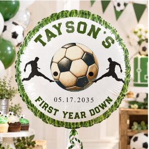 Soccer First Year Down 1st Birthday Balloon