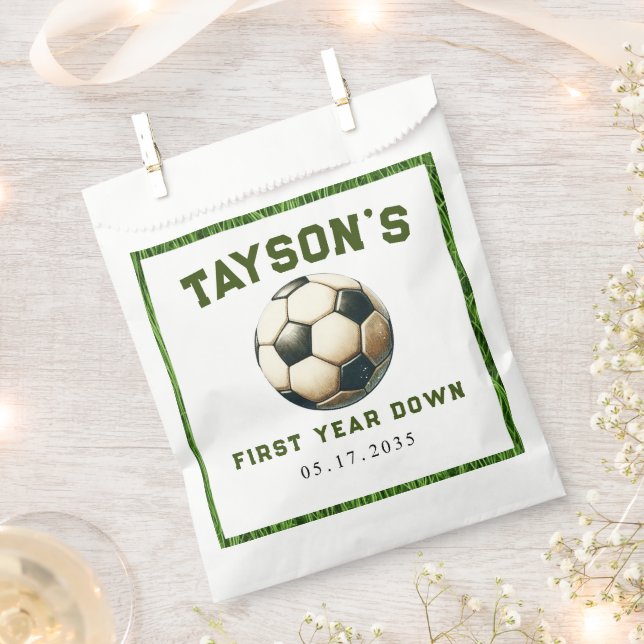 Soccer First Year Down 1st Birthday Paper Favor Bag (Clipped)