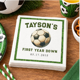 Soccer First Year Down 1st Birthday Paper Napkins