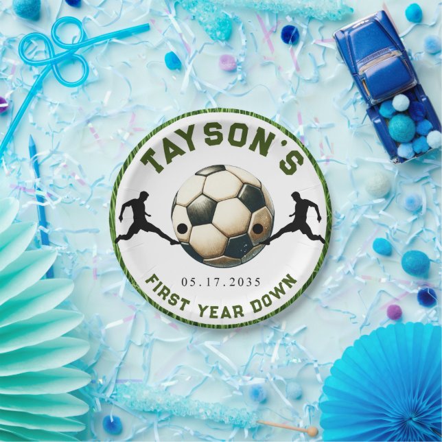 Soccer First Year Down 1st Birthday Paper Plates (Party)