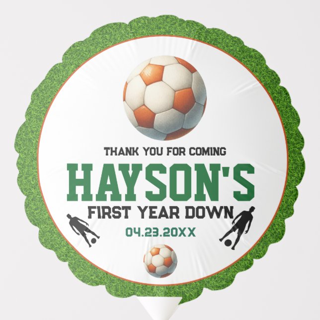 Soccer First Year Down 1st Birthday Party Balloon (Front)