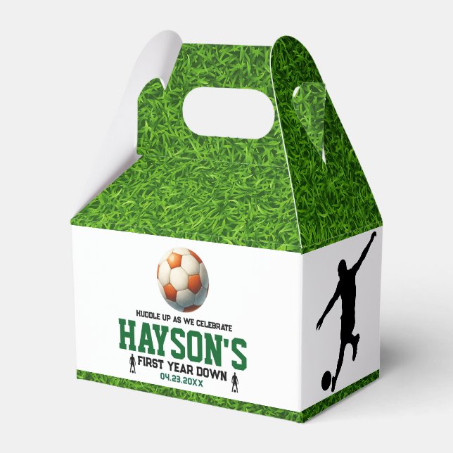 Soccer First Year Down 1st Birthday Party Favor Boxes (Front Side)
