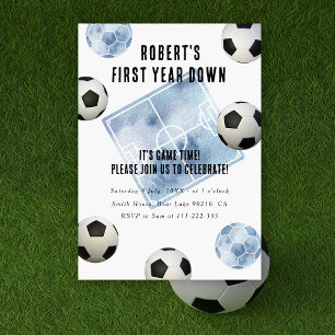 Soccer First Year Down 1st Birthday Party Invitation
