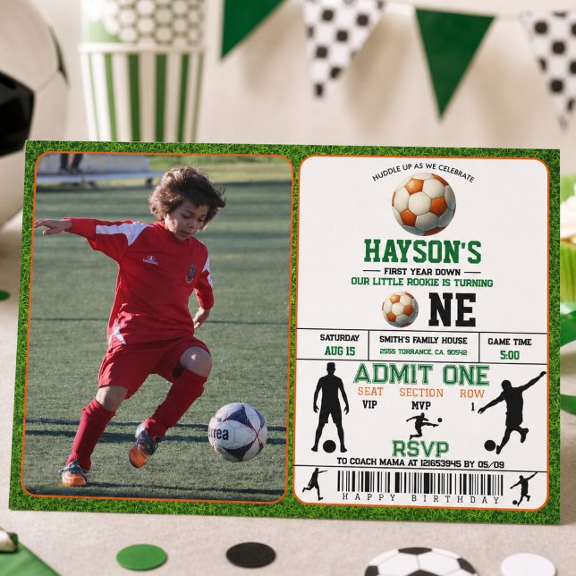 Soccer First Year Down 1st Birthday Party Invitation (Soccer First Year Down 1st Birthday Party Invitation)