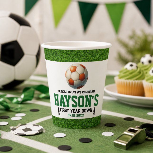 Soccer First Year Down 1st Birthday Party Paper Cups (Soccer First Year Down 1st Birthday Party Paper Cups)