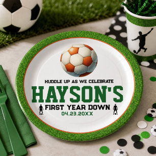 Soccer First Year Down 1st Birthday Party Paper Plates