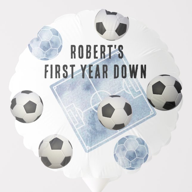 Soccer First Year Down Birthday Party Balloon (Front)