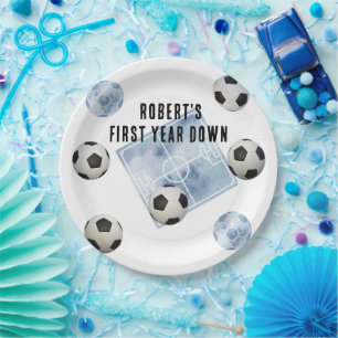 Soccer First Year Down Birthday Party Paper Plates