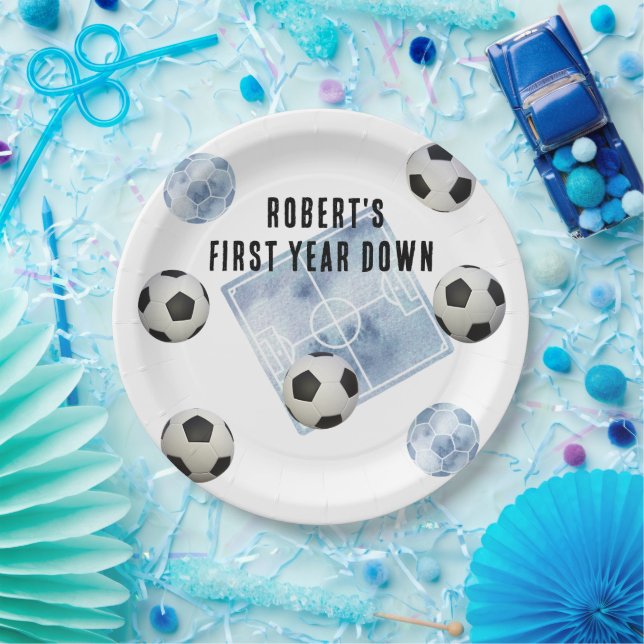 Soccer First Year Down Birthday Party Paper Plates (Party)