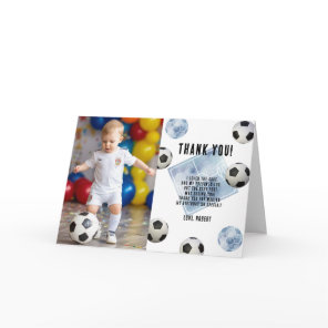 Soccer First Year Down Birthday Thank you Card
