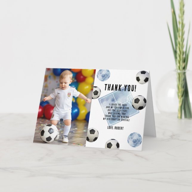 Soccer First Year Down Birthday Thank you Card (Front)