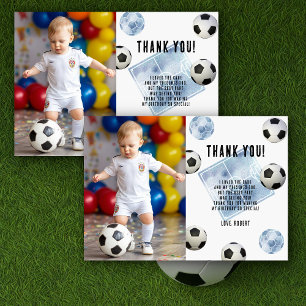 Soccer First Year Down Birthday Thank you Card